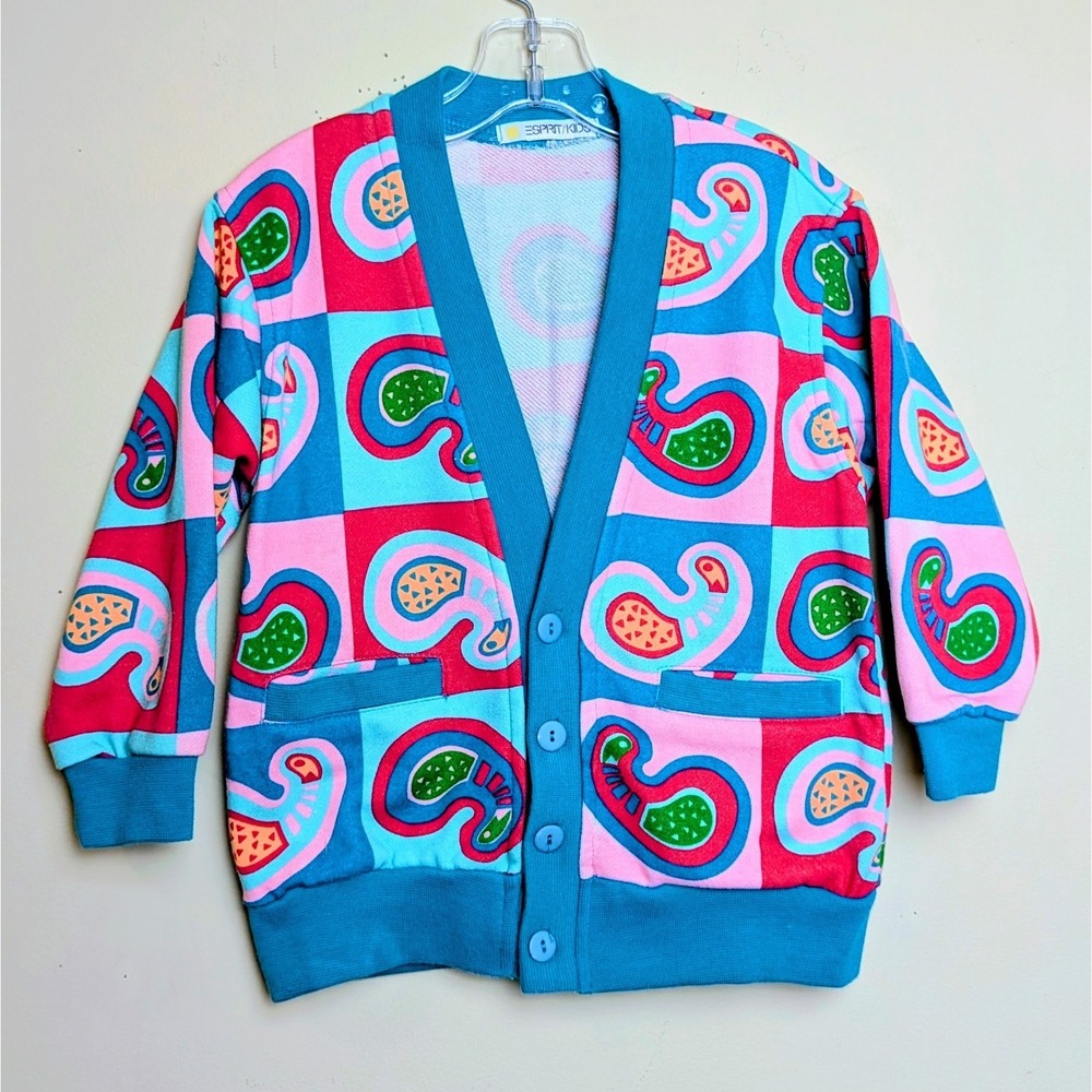 Vintage Esprit Paisley Amoeba Cardigan 90s Button Shirt Fuchsia Size L (10-12)